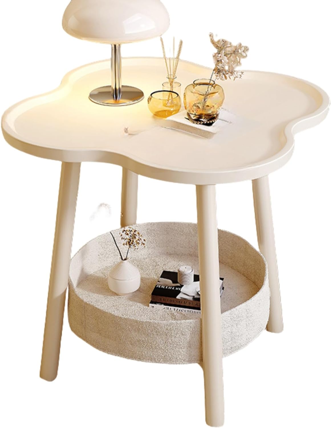 花の形サイドテーブル 金属製 食卓テーブル 2段 ダイニングテーブル