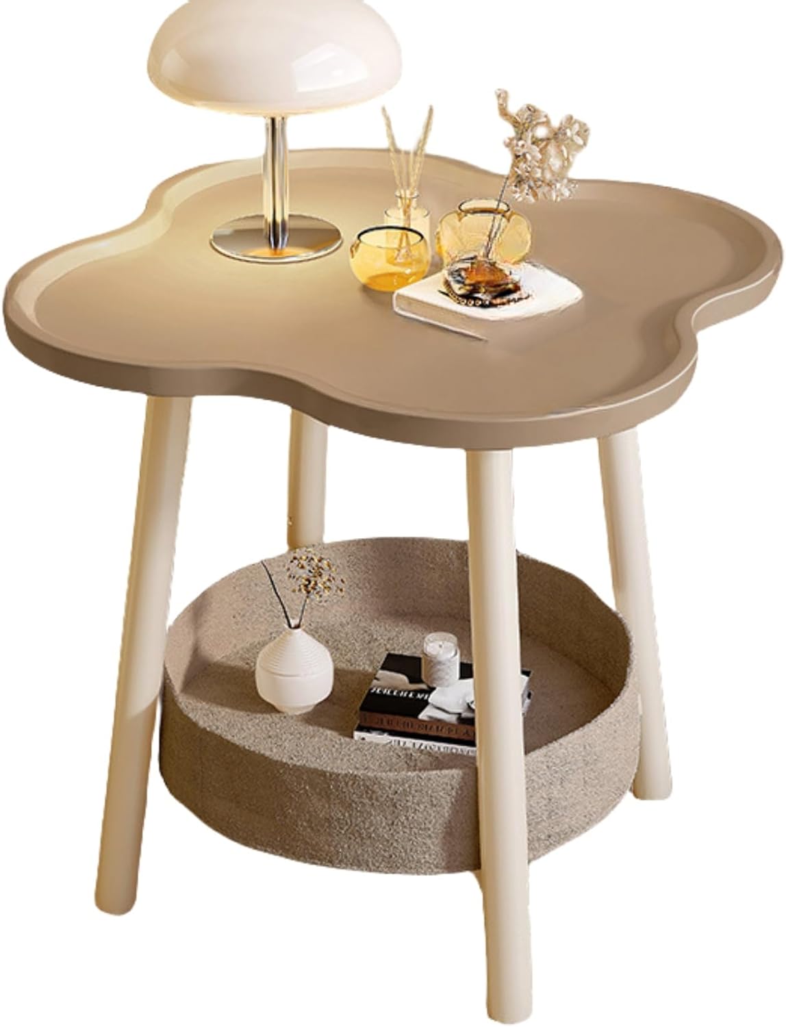 花の形サイドテーブル 金属製 食卓テーブル 2段 ダイニングテーブル