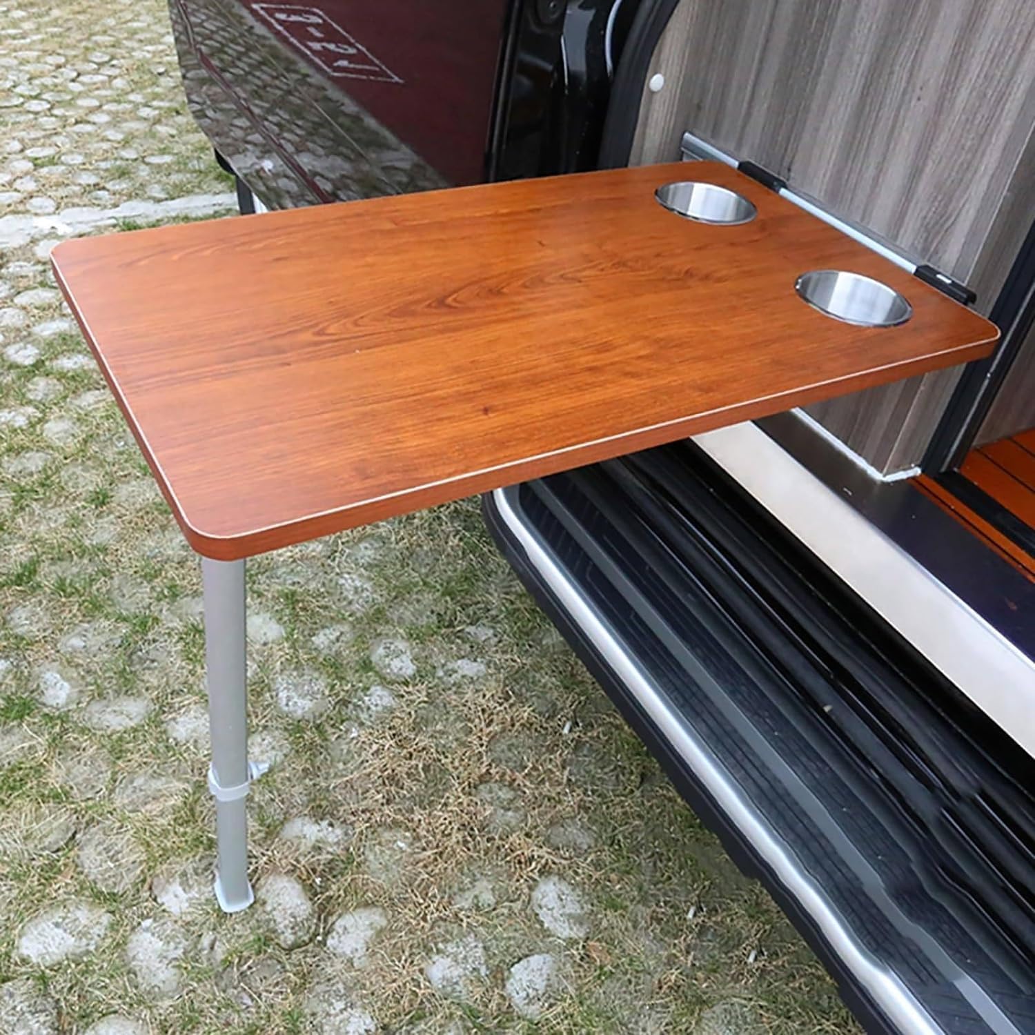 サイドハンギング折りたたみテーブル2カップスロット+伸縮テーブル脚
