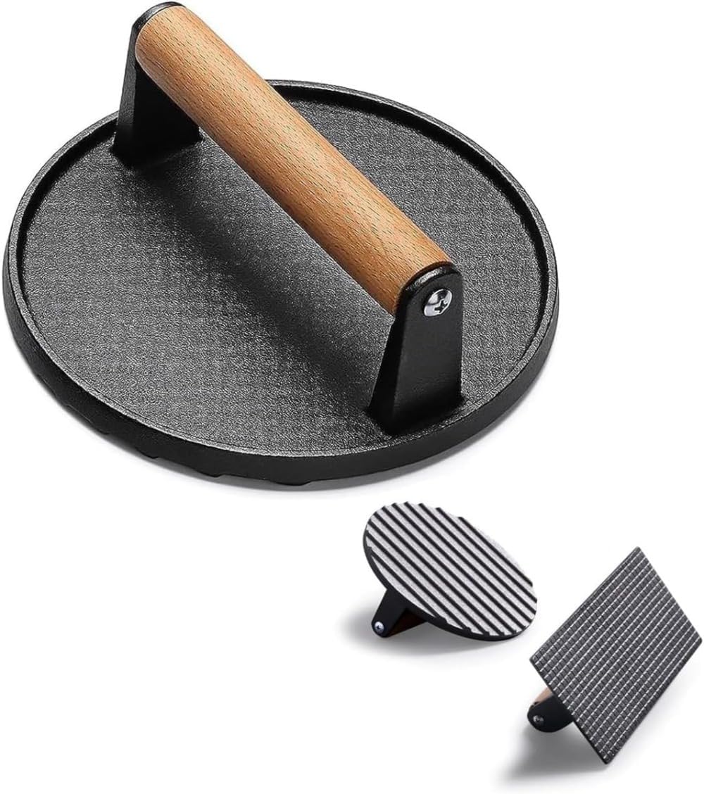 重し ミートプレス 肉 鋳鉄 ハンバーガープレス 食肉プレス ベーコンプレス 錆びない 大型 プレス機 料理 鋳物 ステンレス グリルミートプレス  木製ハンドル 調