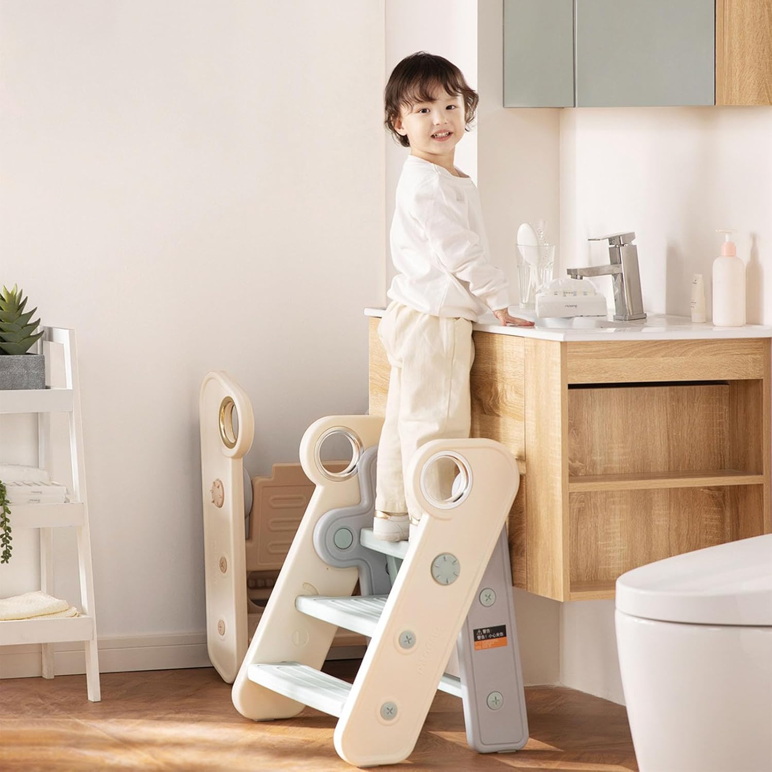 踏み台 子供 手すり付き 2段/3段切り替え 折りたたみ キッズ ステップ台 登り台 踏台 おしゃれ 滑り止め 洗面所 手洗い トイレトレーニング 耐荷重50kg HDPE素材の画像