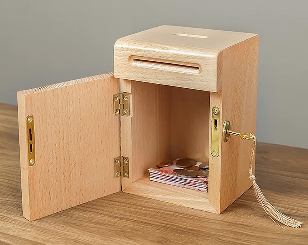 木製 貯金箱 お札ちょきん箱，大容量 鍵付き 大きい お札貯金箱 詰まり