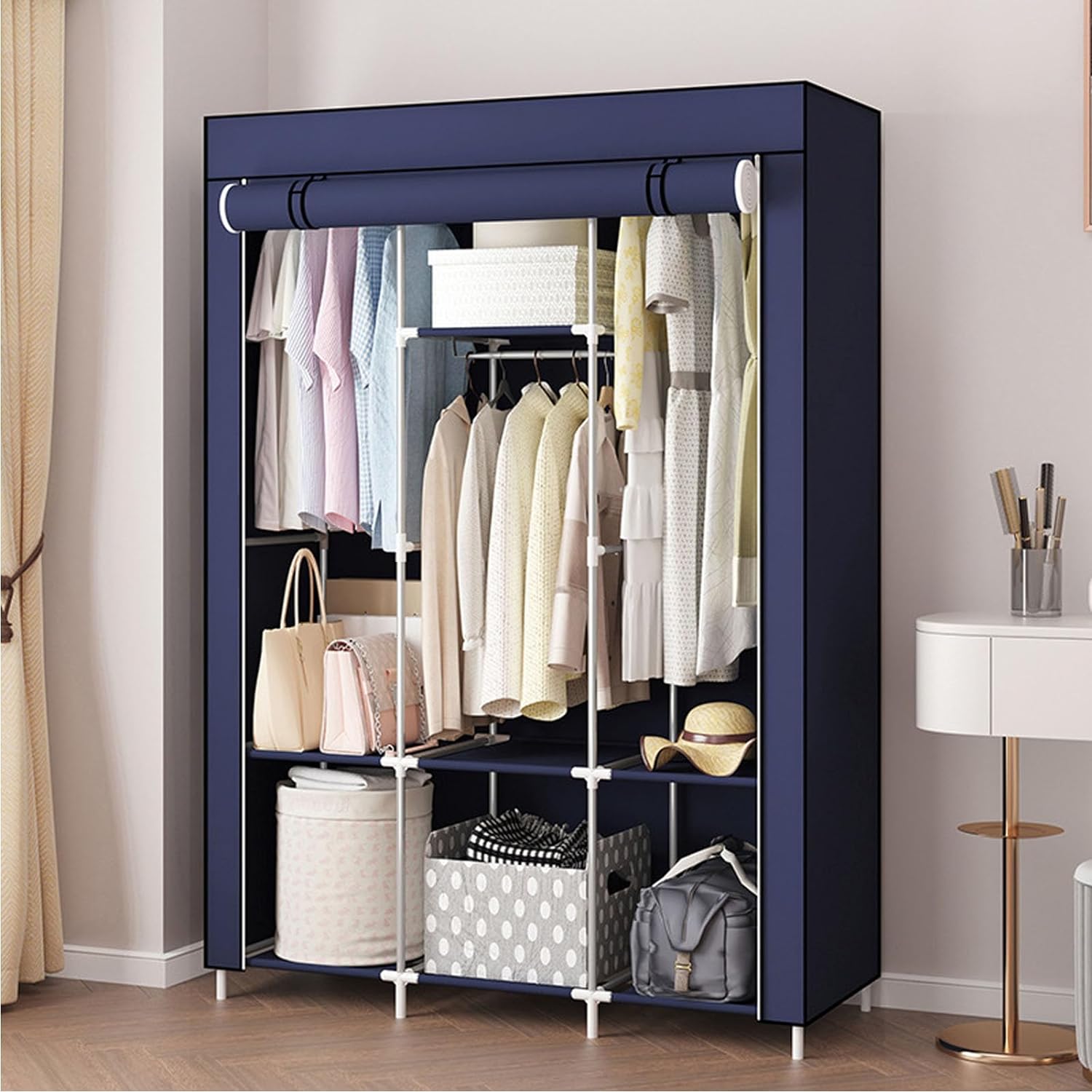 ワードローブ ハンガーラック カバー付き 布製ワードローブ 大容量