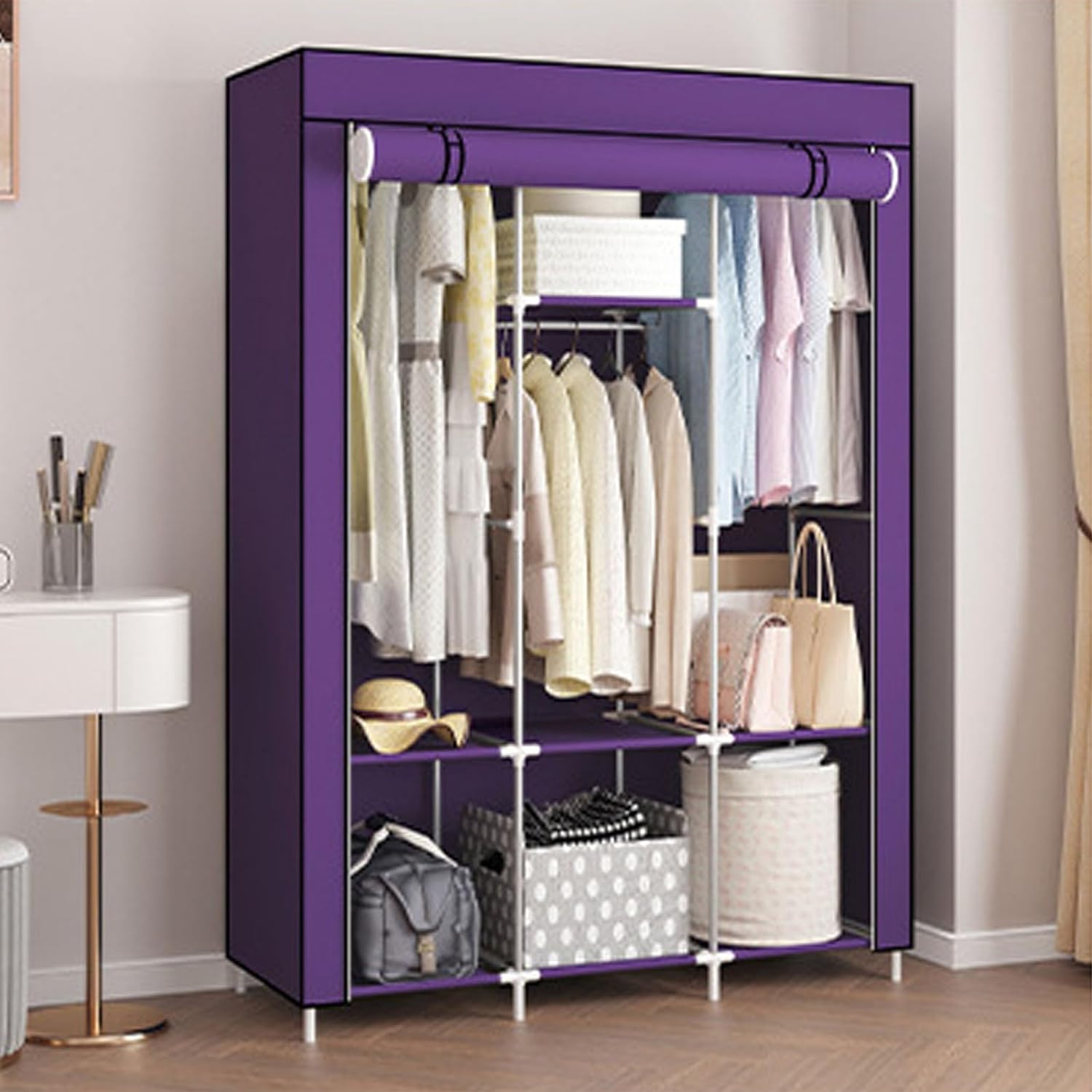 ワードローブ ハンガーラック カバー付き 布製ワードローブ 大容量