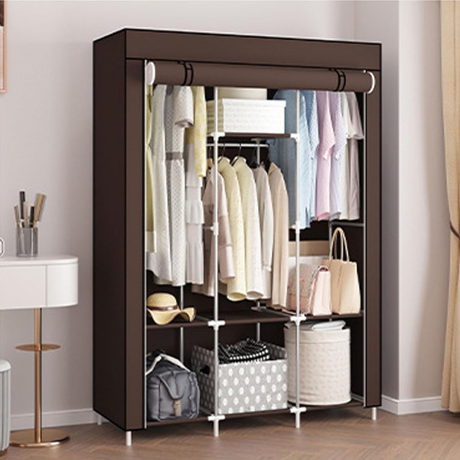 ワードローブ ハンガーラック カバー付き 布製ワードローブ 大容量