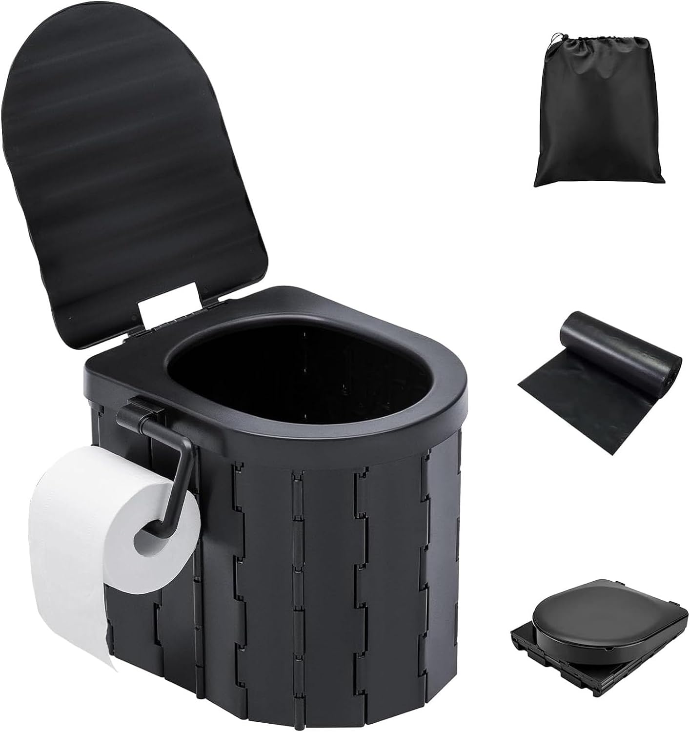 携帯トイレ 簡易トイレセット 折り畳み式 ポータブルトイレ 蓋付き 耐荷重180kg トイレットペー...