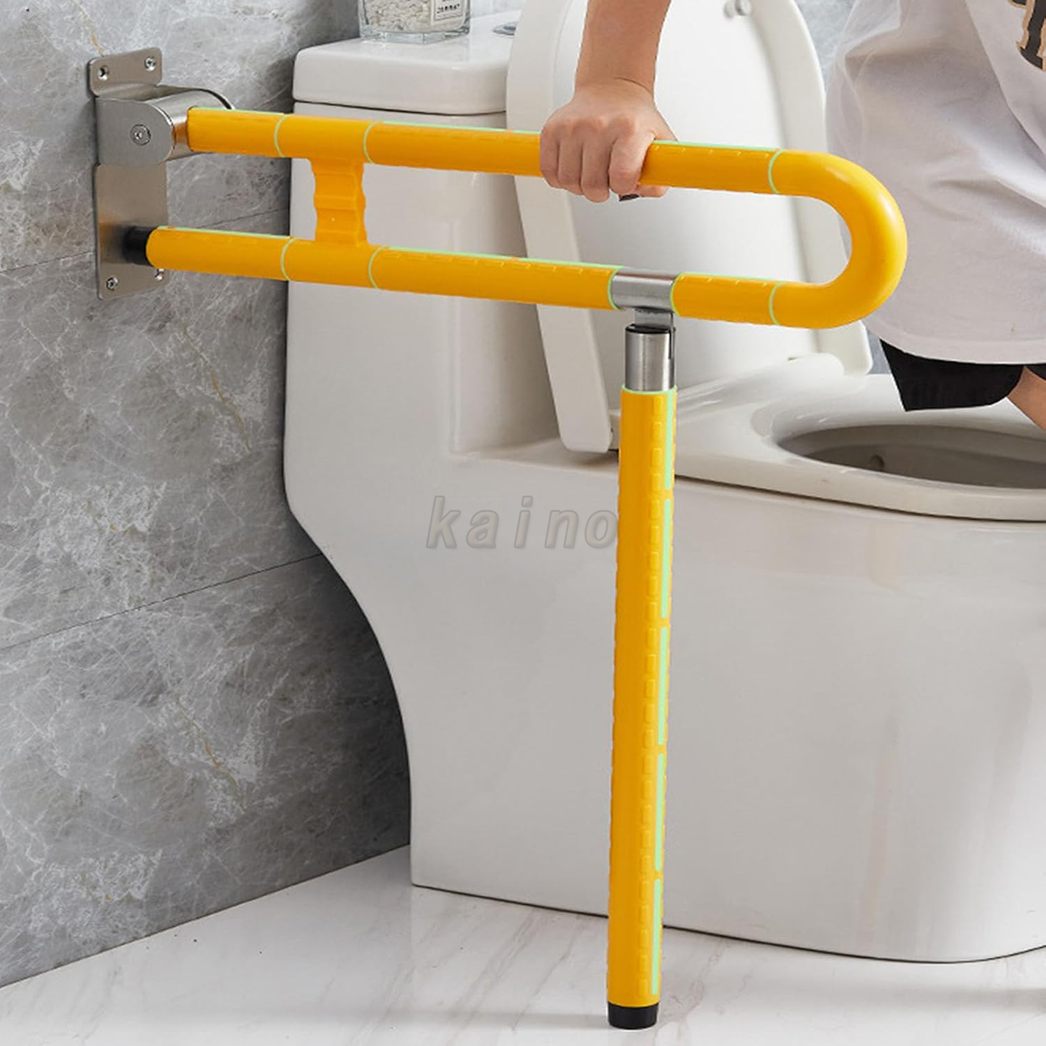 トイレ用手すり 大きな蓄光部付き 立ち上がり補助 ステンレス鋼製