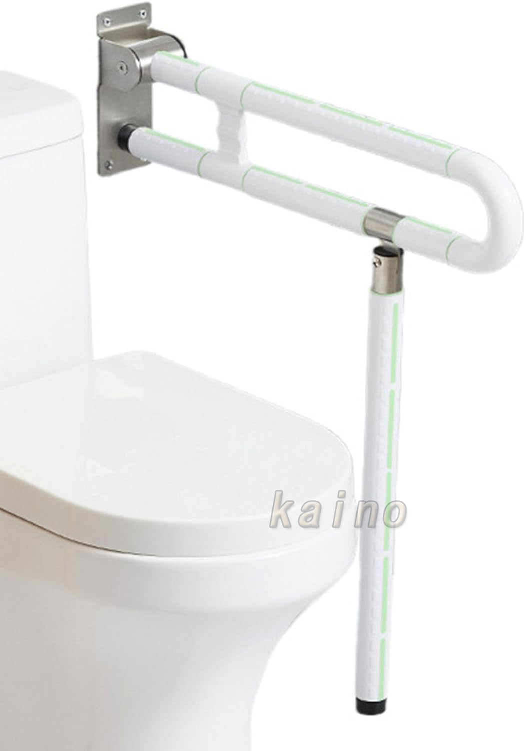 トイレ用手すり 大きな蓄光部付き 立ち上がり補助 ステンレス鋼製