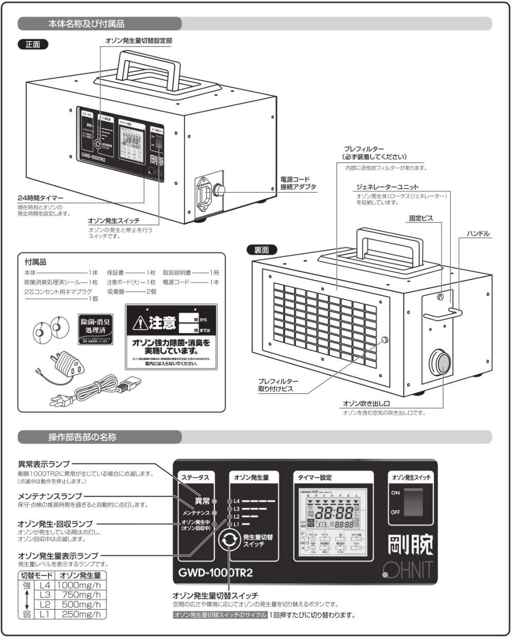 剛腕 1000TR2 GWD-1000TR2 オゾン脱臭器 オゾン発生装置