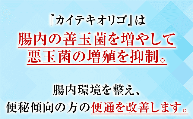 『カイテキオリゴ』は腸内の善玉菌を増やして悪玉菌の増殖を抑制。