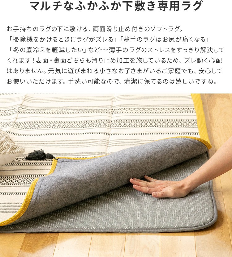 下敷き専用ラグ 130×190cm ラグ 下敷き 厚手 滑り止め グレー 防音 1.5