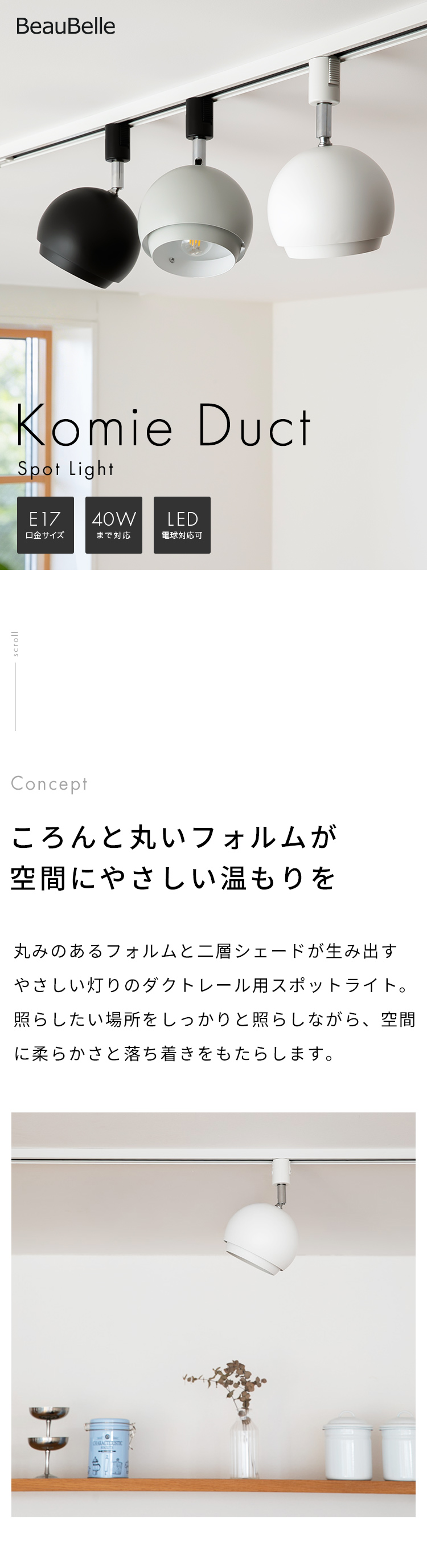 スポットライト1灯コーミィーダクト ダクトレール用 角度調整 間接照明