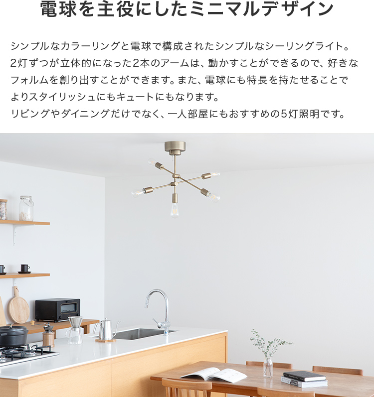 シーリングライト 5灯 照明器具 6畳 8畳 10畳 おしゃれ 照明 led 対応