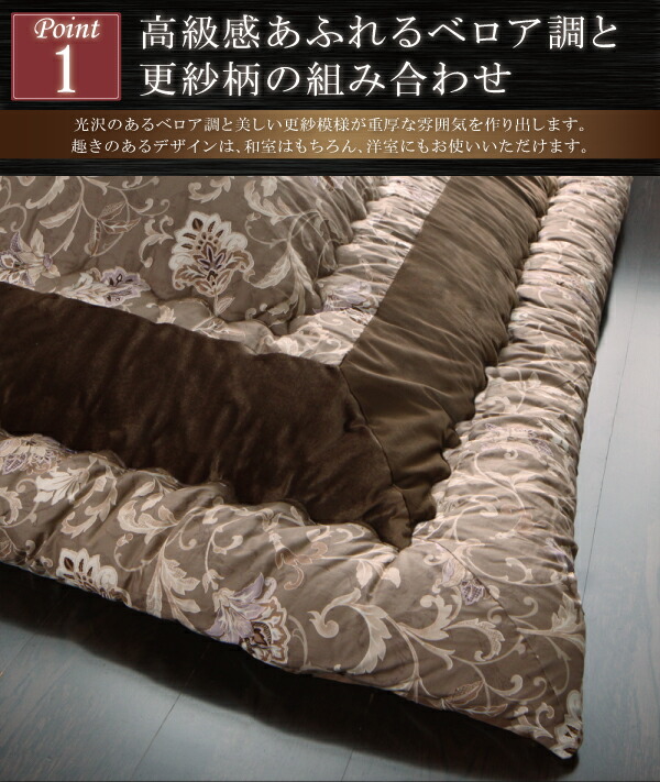 日本製 こたつ布団セット (長方形 90×150cm天板対応) 2点(掛け布団＋敷き布団) /厚掛け 更紗模様｜kaitekibituuhan｜04