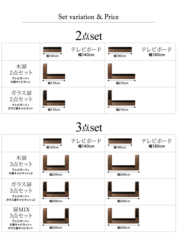 キャビネットが選べるテレビボードシリーズ add9 アドナイン 3点セット(テレビボード+キャビネット×2) 木扉＆ガラス扉 幅180｜kaitekibituuhan｜18