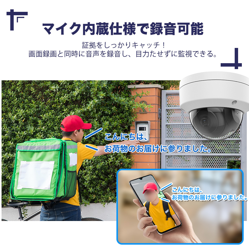 防犯カメラ 屋外 400万画素 固定レンズ2.8mm IP67防塵防水 IPカメラ 1