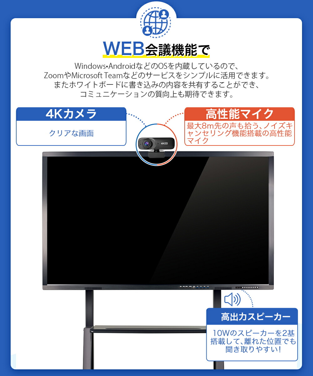 4K 電子黒板 一体型オールインワン スマートタッチパネル 大型