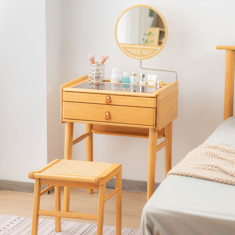 ドレッサー かがみ 収納 化粧台 寝室 コンパクト 北欧 メイク台 竹製