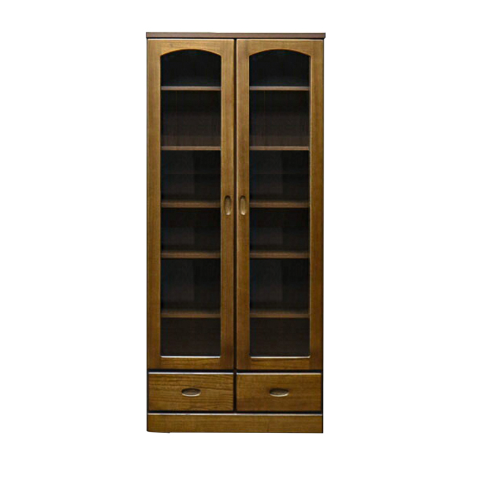 本棚 書棚 国産 完成品 幅80cm リビング収納 引出し収納 扉付き ガラス