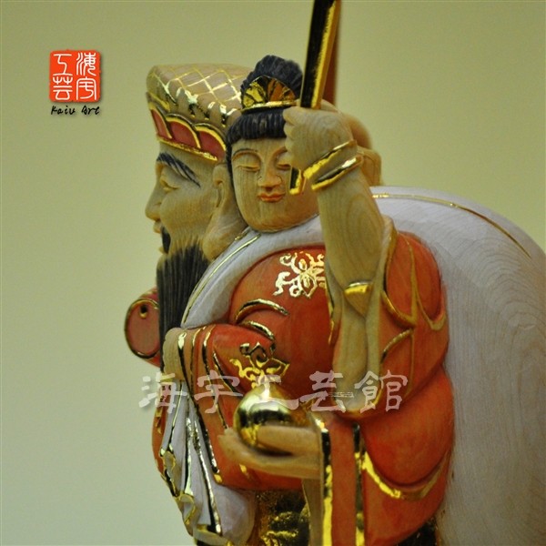 ☆木彫り仏像 【三面大黒天】-「勝利神・財運神・技芸神」三位一体