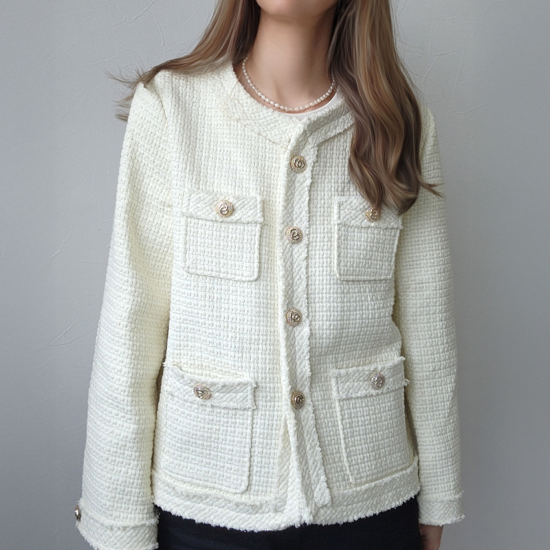 極美品✨ダーマコレクション ツイードノーカラージャケット フリンジ ツイードジャケット フリンジ ノーカラー 上品 フォーマル カジュアル