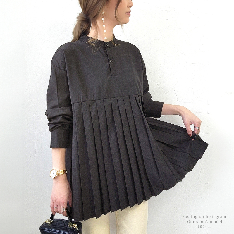 ✨美品✨ イエナ ピンタックロングブラウス チュニック フリー 長袖 ゆったり ブラウス チュニック プリーツ 長袖 レディース ブラック