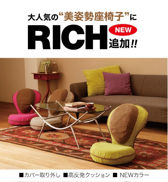 大人気の美姿勢座椅子にRICH追加!! カバー取り外し、高反発クッション、NEWカラー