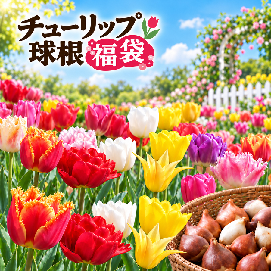吉本花城園 早割 チューリップ 球根 福袋 25球セット 4品種以上 変わり