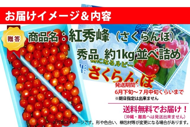 さくらんぼ　紅秀峰　山形県天童市　有機減農薬栽培　送料無料　農家直送