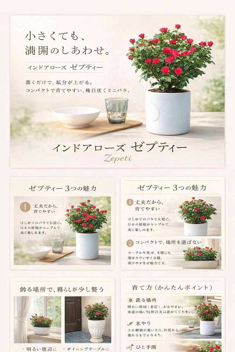 インドアローズ ゼプティー 鉢植え 花鉢 窓辺 玄関 インテリア ギフト