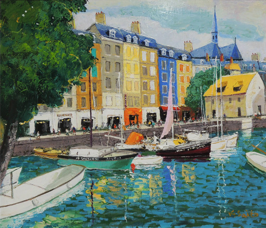 絵画 油絵 オンフルール（斉藤要） 【肉筆】【油絵】【外国の風景】の