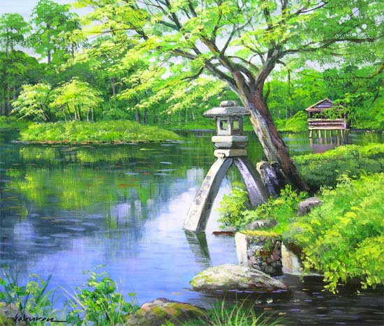 「秋の兼六園」F10 油絵 絵画 風景画 油彩画 額縁 原画 絵画 油絵 兼六園 （小池三郎） 【肉筆】【油絵】【日本の風景】【10号