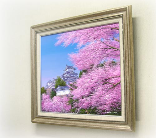 絵画 油絵 姫路城の桜 （木村由記夫） 【肉筆】【油絵】【桜絵】【日本