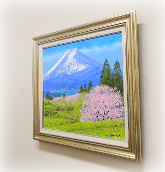 絵画 油絵 富士山と桜 （小川久雄） 【肉筆】【油絵】【桜絵】【海・山