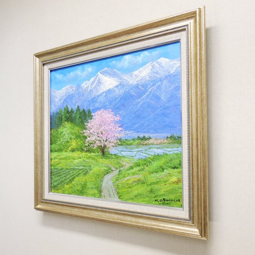 小川久雄作常念岳と桜6号です。 絵画 油絵 常念岳と桜 （小川久雄） 【肉筆】【油絵】【桜絵】【海・山