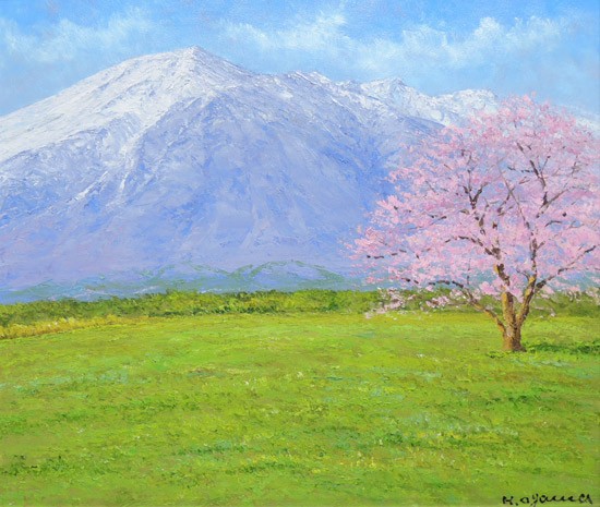 絵画 油絵 岩手山の桜 （小川久雄） 【肉筆】【油絵】【桜絵】【日本の