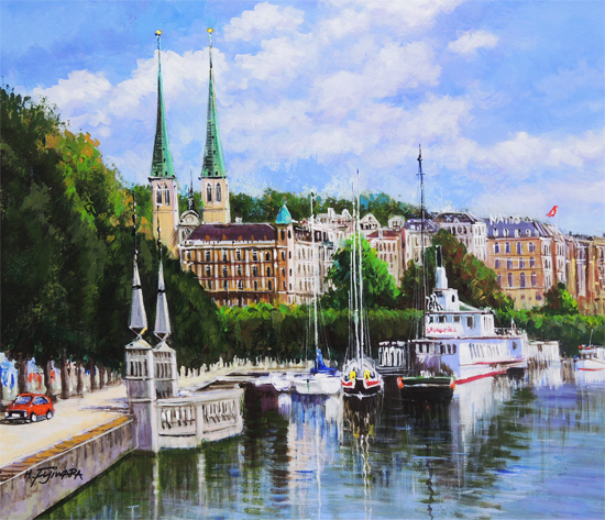絵画 油絵 ルツェルン（スイス） （藤原英信） 【肉筆】【油絵】【外国