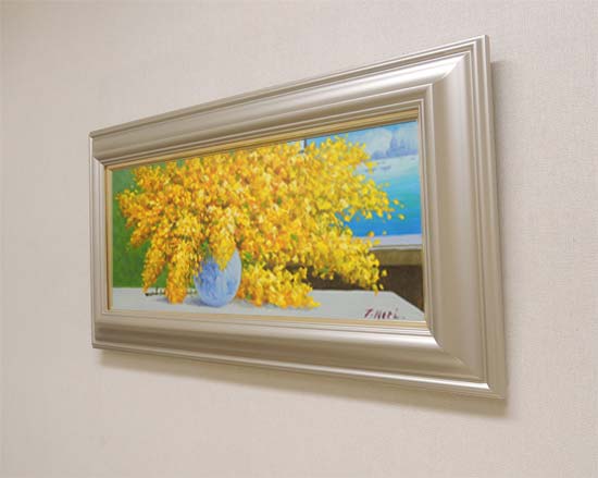 絵画 油絵 ミモザ （堀哲夫） 【肉筆】【油絵】【花】【横長】の説明