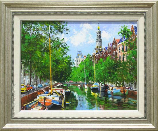 絵画 油絵 アムステルダムの運河 （藤原英信） 【肉筆】【油絵】【外国