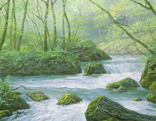 絵画 油絵 奥入瀬渓流 (関健造) 【海・山】【肉筆】【油絵】【日本の