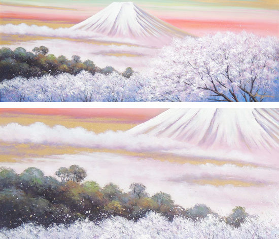 絵画 油絵 金富士と桜 （岡島哲夫） WF6号 【肉筆】【油絵】【海・山