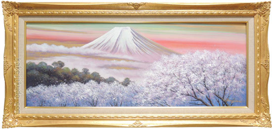 絵画 油絵 金富士と桜 （岡島哲夫） WF6号 【肉筆】【油絵】【海・山