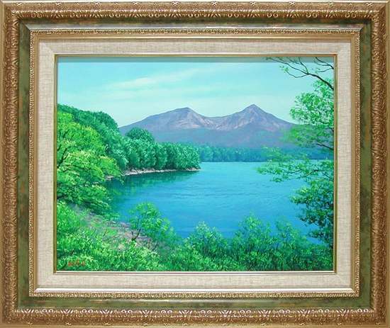 自然　油絵　湖　四季 絵画 油絵 松原湖 （佐藤俊男） 【肉筆】【油絵】【日本の風景】【6号