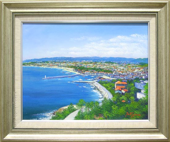 絵画 油絵 南フランス地中海コートダジュール （滝川英彦） 【海・山