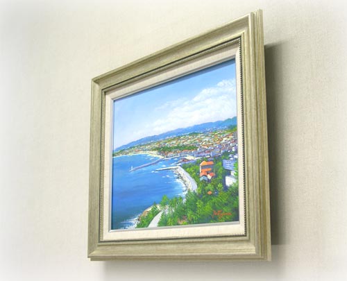 絵画 油絵 南フランス地中海コートダジュール （滝川英彦） 【海・山