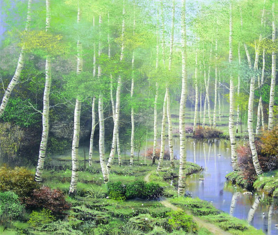 絵画 油絵 白樺林 F30号 （早瀬遼） 【肉筆】【油絵】【日本の風景
