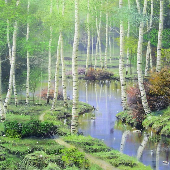 絵画 油絵 白樺林 F30号 （早瀬遼） 【肉筆】【油絵】【日本の風景