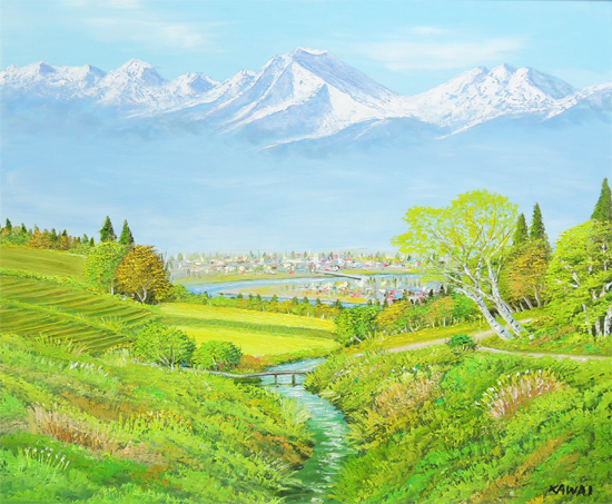 絵画 油絵 常念岳 山麓 F20号 （川合修二） 【海・山】【肉筆】【油絵