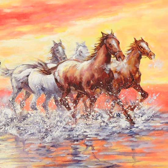 絵画 油絵 駆ける F20号 （鈴木満雄） 【肉筆】【油絵】【静物・動物画