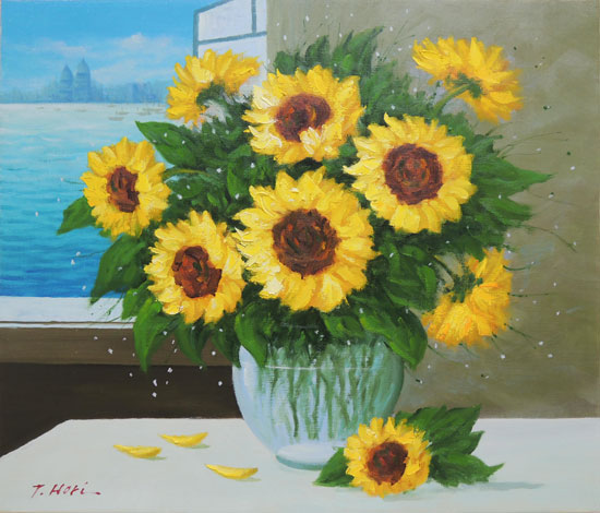絵画 油絵 ひまわり F20号 （堀哲夫） 【肉筆】【油絵】【花】【大型